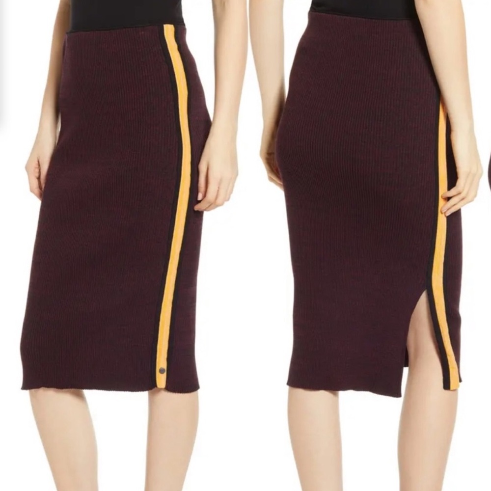 Scotch & Soda Dans La Nuit Fitted Ribbed Knit Skirt Side Stripes‎ Bodycon Size M